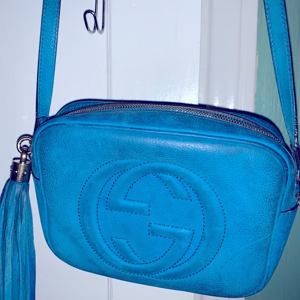 Suede teal Gucci crossbody